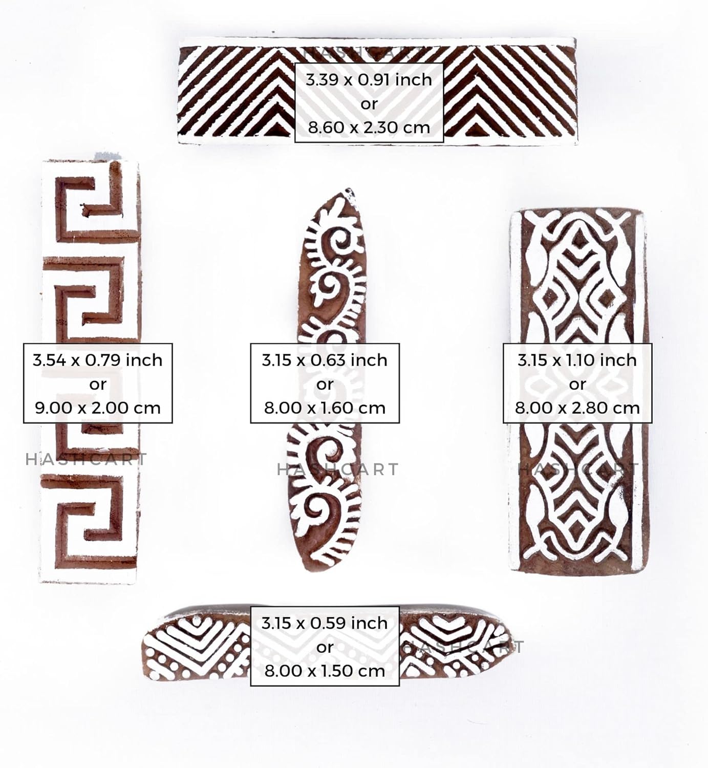Wooden Block Stamp for Block Printing Stamp - Border Shape Wooden Printing Stamps for Clay Tattoo Fabric Pottery HASHCART® (Set of 5)