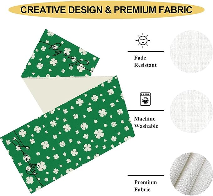 Clover Table Runner,Retro Rustic Green White Clover Seasonal Spring St.Patrick's Day Table Center Decor for Home Kitchen Dining Patio Holiday Party Indoor Table Decorations, 13"x108"