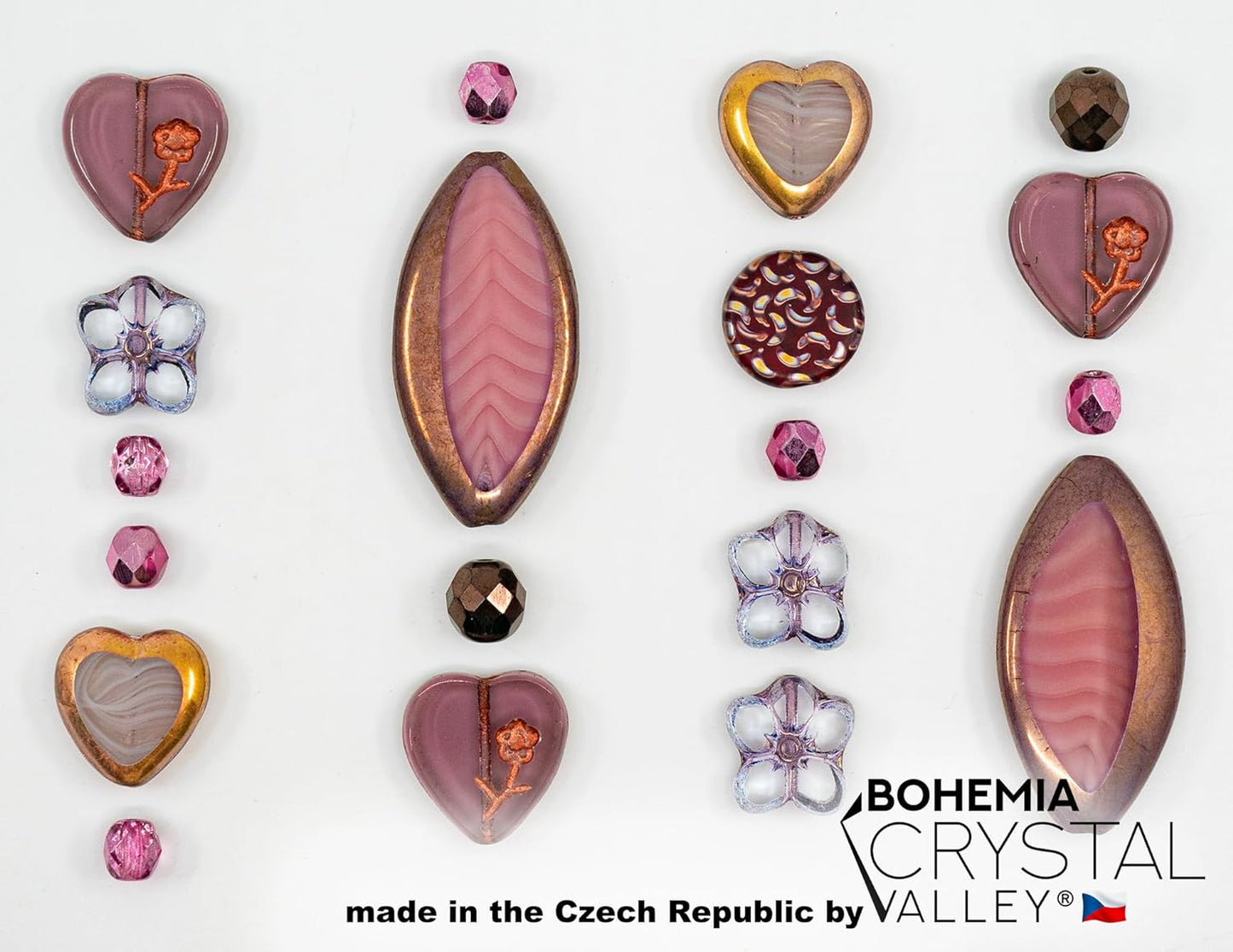 45+ pcs (2.1oz=60g) of Focal Glass Bead Mix with Table-Cut Flower and Butterfly Beads, PG Pink Purple