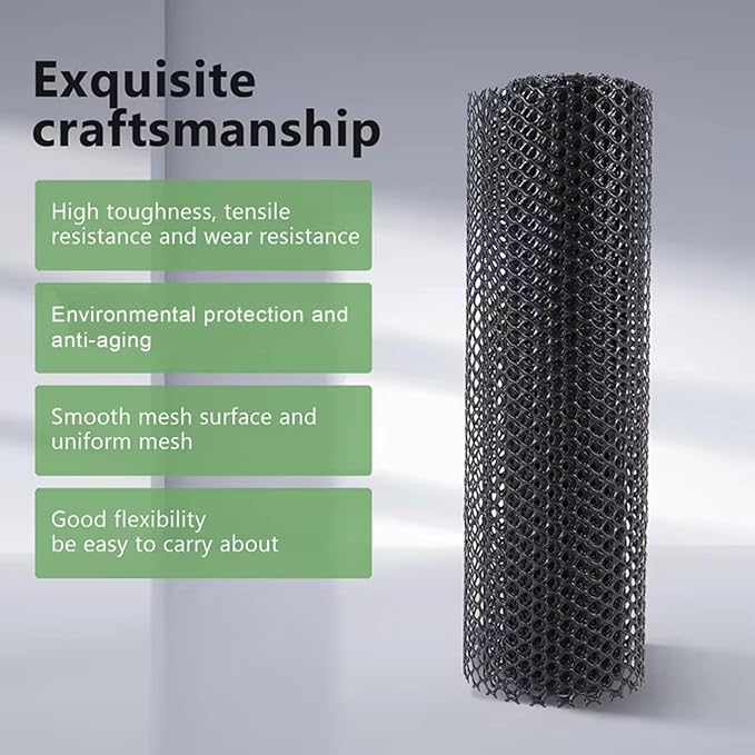 39.3IN x 65.6FT Garden Plastic Wire Mesh Fencing, Black Plastic Safety Fence Roll Poultry Breeding Netting Balcony Protection Net for Gardening Animal Pet Vegetable(Size:39.3INx65.6FT-Mesh 0.7IN)