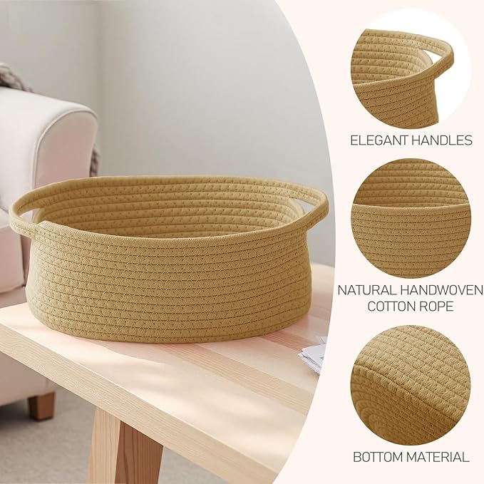 Woven Basket,Small Rope Storage Bin with Handles & Ribbon Bag, Organizer for Shelves Closets,Gift Basket Empty for Birthday,Books,Dog Toys, Jute