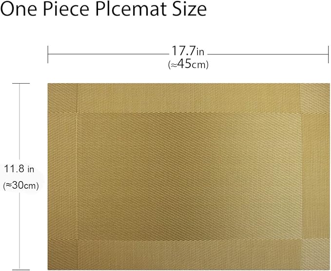 Placemats Vinyl Twill Weave Heat-Resistant Table Mats Washable Kitchen Placemats for Dinig Table Set of 6 (Gold)