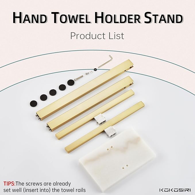 KOKOSIRI Hand Towel Bars Standing Towel Rack with Marble Base for Bathroom Kitchen Vanity Countertop, Gold Stainless Steel 15.7'' Height THS0001-SM-BG