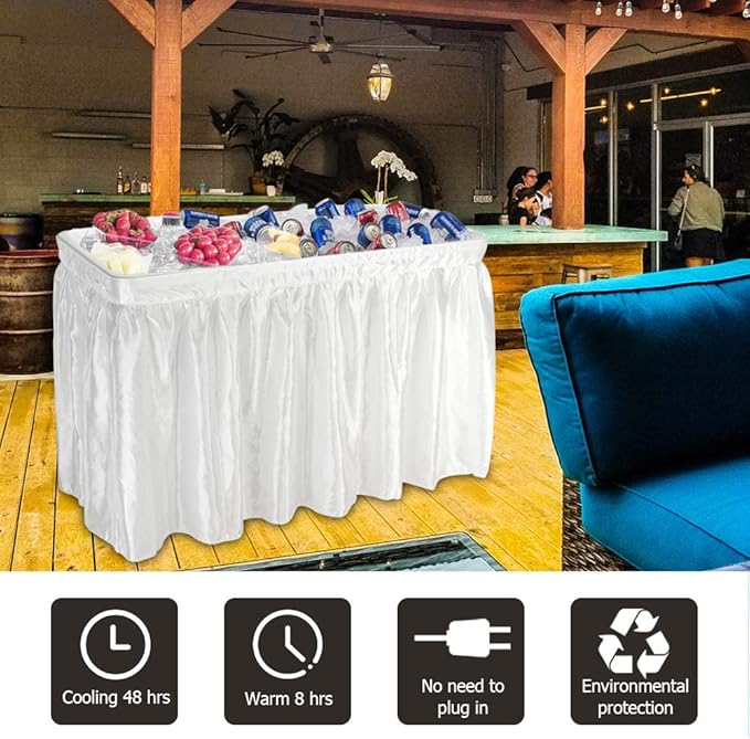 VINGLI 46" Extra Large Party Ice Cooler Folding Table, Portable Tailgate Camp Fishing Cleaning, Plastic with Matching Skirt, Ice Table for Party, BBQ, Camping, Picnic