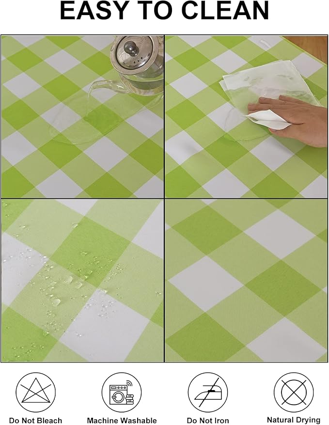 Cupuamon 2 Pack Waterproof Polyester Fabic Rectangle Checkered Tablecloth，60x120 Outdoor Table Cloth，Oil Stain Prevention Table Cloth for Pinics and Parties（Emerald and White）