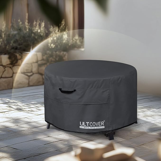 ULTCOVER Patio Fire Pit Table Cover Round 50 inch Outdoor Waterproof Fire Bowl Cover, Black