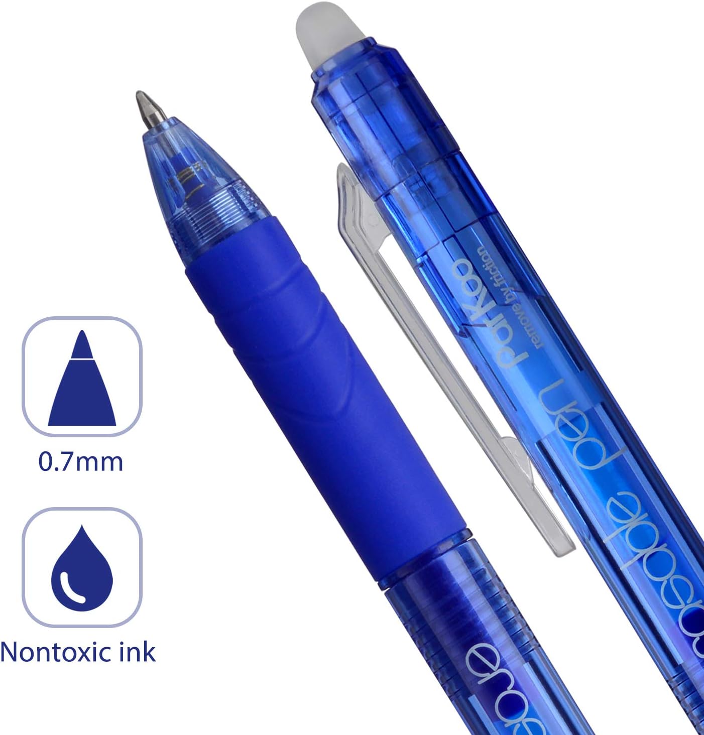 ParKoo Retractable Erasable Gel Pens Clicker, Fine Point 0.7mm, Make Mistake Disappear, Blue Ink for Note Taking and Crossword Puzzles, 6-Pack