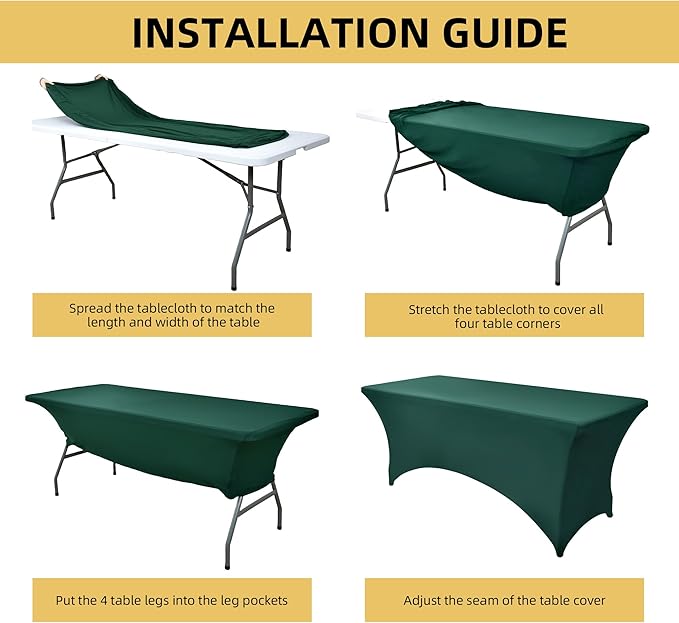 2-Pack 8ft Spandex Table Covers for Rectangle Folding Tables - Washable Elastic Tablecloth - Ultimate Fitted Table Protector for Birthday Parties, Trade Shows, Banquet