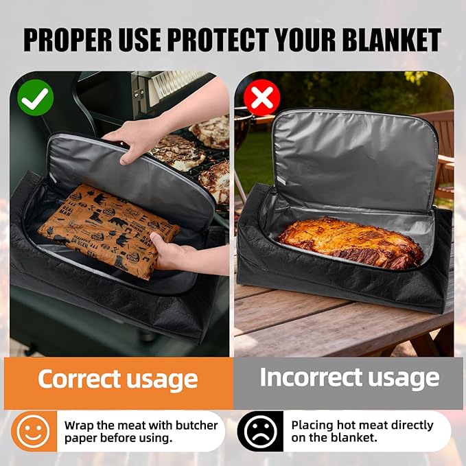 BBQ Blanket for Resting Meat, Leak-Proof Insulated Meat Resting Bag, 270° Top Opening for Large Briskets, Turkey, Washable Smoker Accessories Gift for Men or for BBQ Lover - 21in
