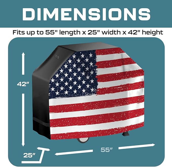 Grill Cover for Outdoor Grill, BBQ Grill Covers for Outside, Grill Cover 55 Inch, BBQ Covers Waterproof Heavy Duty Waterproof,Small to Large Durable and Convenient Universal Grill Covers-US Flag