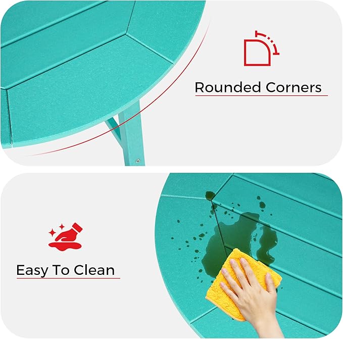 Costaelm Patio Bistro Table, 42" Counter Height Round Patio Cocktail Bar Table with Umbrella Hole, Outdoor Bistro Dining Pub Table for Front Porch Deck Backyard Garden, Turquoise