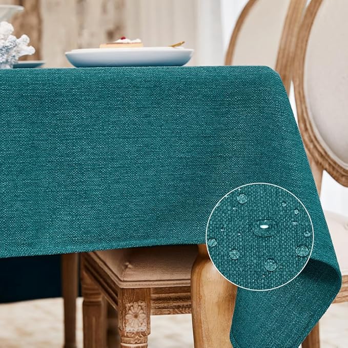 BALCONY & FALCON Rectangle Tablecloth Washable Wrinkle Resistant and Water Proof Table Cloth Decorative Linen Fabric Tablecloths for Dining Parties Kitchen Wedding and Outdoor Use (Teal, 57x85)