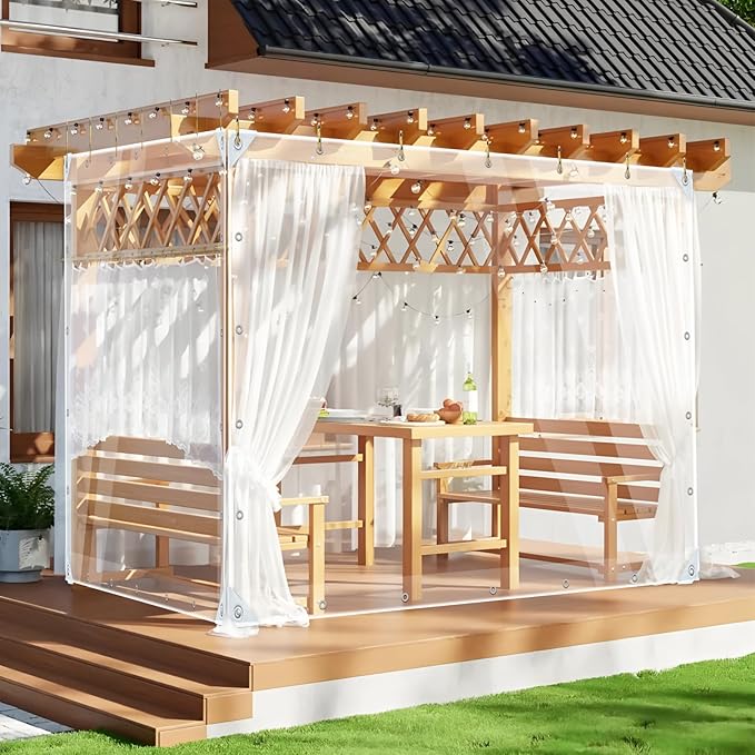 Clear Tarps Heavy Duty PVC, Transparent Tarp Durable Waterproof Dustproof Windproof, Tarpaulin with Grommets & Ropes for Greenhouse, Patio, Garden, Pavilion, Chicken, Porch, Outdoor（6' x 10'）