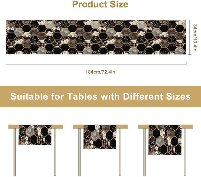 Marble Table Runner, Spring Floral Marble Geometric Texture Pattern Table Runner for Wedding Home Living Room Party Dining Kitchen 13x90in