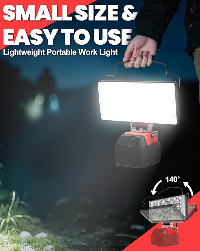 LIVOWALNY 7'' 100W LED Work Light Compatible with Milwaukee Battery, 2PCS 10000LM Portable Flashlight with USB & Type-C Output Port, Low Voltage Protection Flood Light for Camping Emergency Car Repair