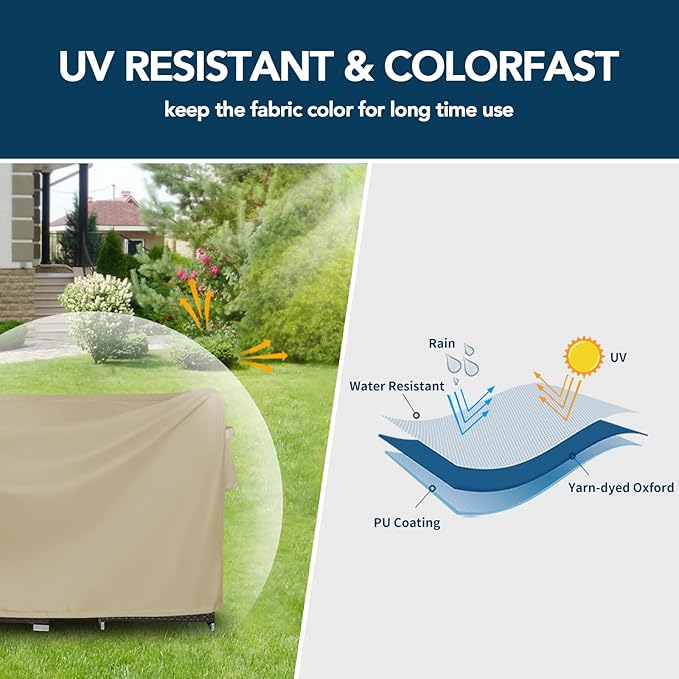 Easy-Going Rectangle Patio Furniture Cover Waterproof Outdoor Dining Table and Chair Cover Anti-UV Outside Sectional Sofa Set Covers (110"L x 84"W x 28"H, Camel)