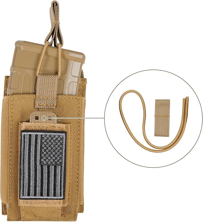 Open-Top Single/Double/Triple Molle Mag Pouch for 5.56mm M4 M16 AK AR Glock M1911 9mm Elastic Rifle Magazines Pistol Mag Pouches Holder Carrier with USA Flag Patch