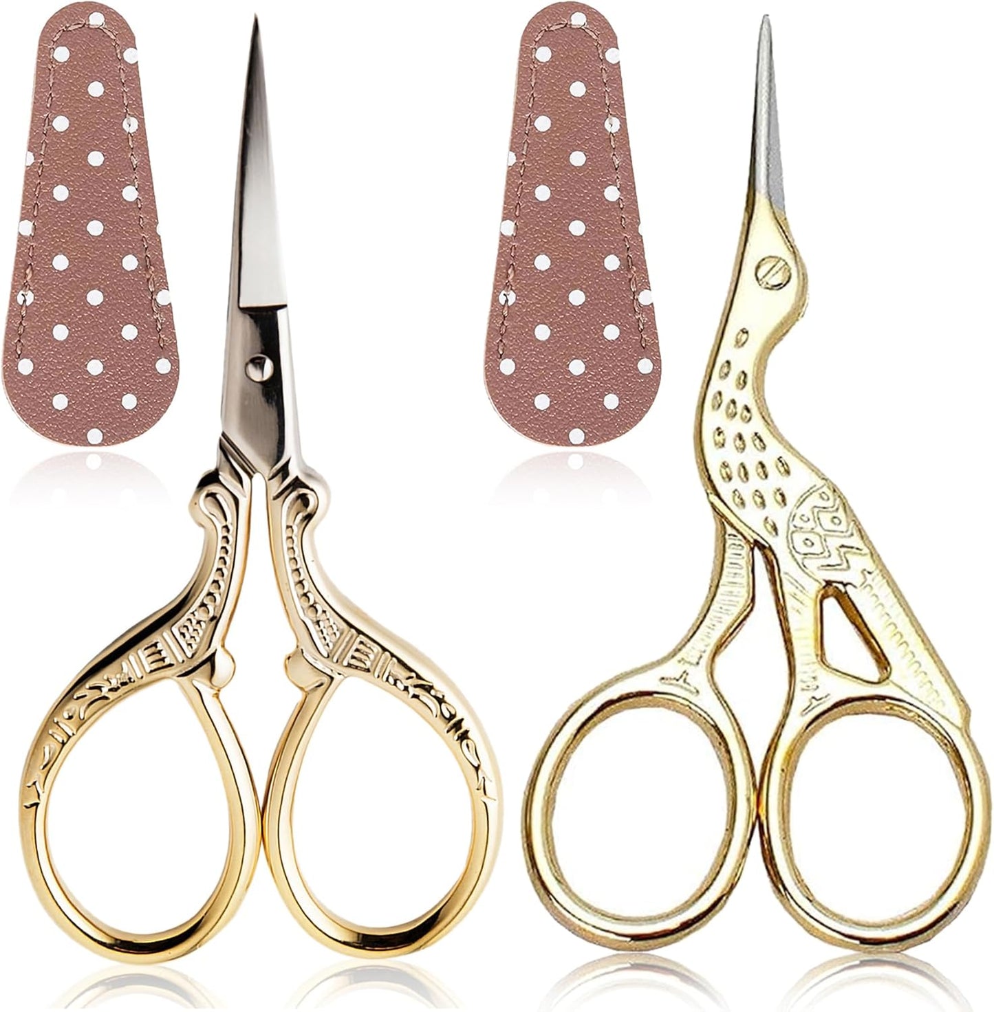 BIHRTC Small Sewing Scissors with Leather Cover Stainless Steel Scissor 3.6inch Gold Office Scissors DIY Tools Dressmaker Small Shears for Sewing Crafting Art Work Threading Needlework