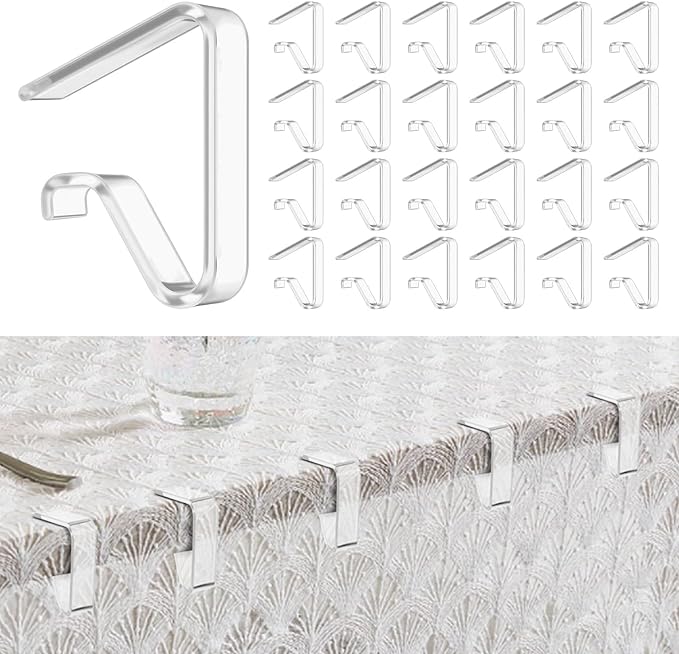 24pcs Table Cloth Holder Clips, Clear Tablecloth Clips for Indoor Outdoor Tables, Plastic Table Cloth Clip Clamps for Wedding Picnic Party Camping Birthday(Large)