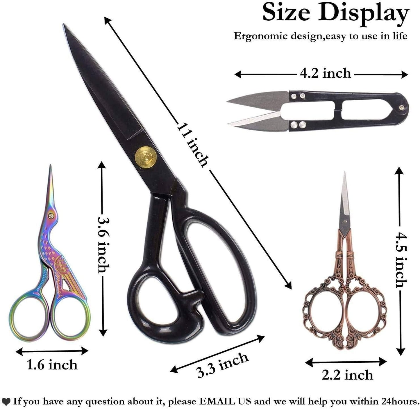 BIHRTC 11 Inch Fabric Professional Stork Tailor Scissors - Stainless Steel Sharp Dressmaker Heavy Duty Scissors for Leather Sewing Shears Tailoring