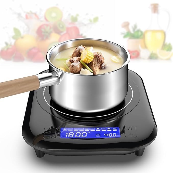 Single Induction Cooktop,1800W 110V Single Burner Cooktop,Induction Hot Plate with 5 Cooking Modes, Electric burner with LCD touch control,9 Temperature Levels & 4H Timer,Overheat protection