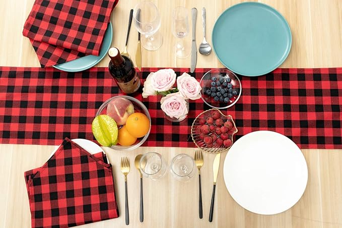 3 Pack 12"x108" Buffalo Check Table Runners Red and Black Plaid Table Runner for Christmas Dinner, Lumberjack Party, Outdoor or Indoor Gatherings Table Home Decorations 12"x108"