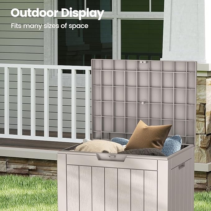 Zapdos Outdoor Storage Box, 31 Gallon Deck Box Indoor and Outdoor Use, Waterproof Resin Storage Bin for Package Delivery Patio Cushions Gardening Tools, Lockable, UV Resistant, Grey