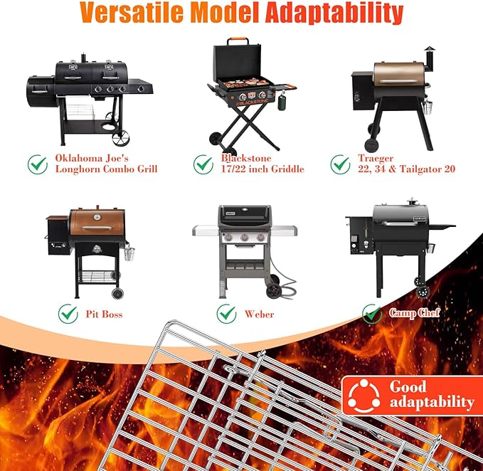 Hisencn Universal Grill Rack for Gas/Wood Pellet/Griddle/Smoker Grill, Adjustable Warming Rack, Upper Rack with Foldable Leg, Adjustable Length 15.3-22.1 in (Universal Grill Rack)