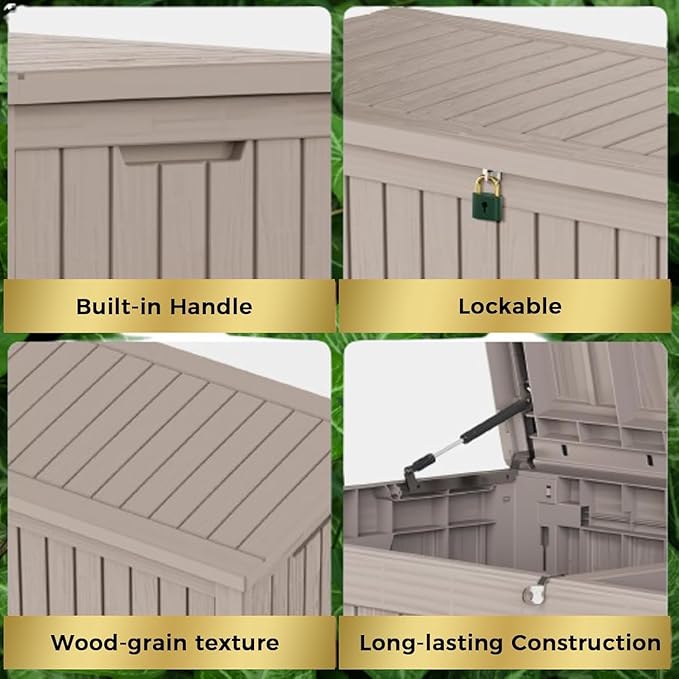 180 Gallon Resin Deck Box, Waterproof Outdoor Storage Box for Patio Furniture, Garden Tools, and Pool Accessories, Lockable UV-Resistant Storage Bin Bench Cabinet for Outside, Grey