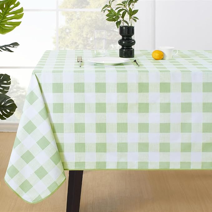 MOSAYT Rectangle Vinyl Tablecloth, 100% Waterproof Buffalo Gingham Plastic Table Cloth, Heavy Duty Wipeable Table Covers for Picnic, Outdoor, Camping - 54 x 78, Sage Green