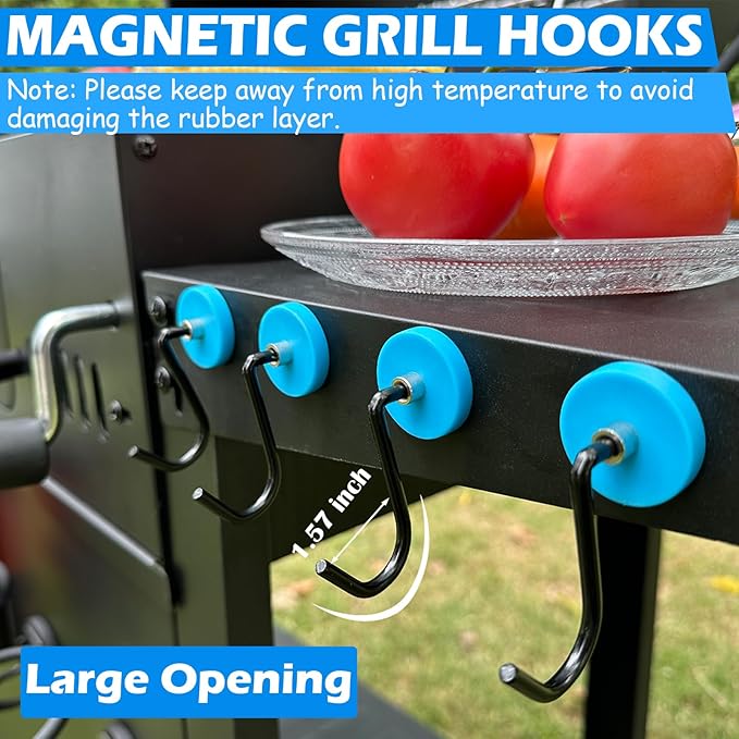 Strong Magnetic Grill Hooks, Heavy Duty Magnet Hooks for Refrigerator, 4 Pack Powerful Magnetic Hooks for Outdoor Grill Barbecue Tool Outdoor Hanging Refrigerator Kitchen, Blue
