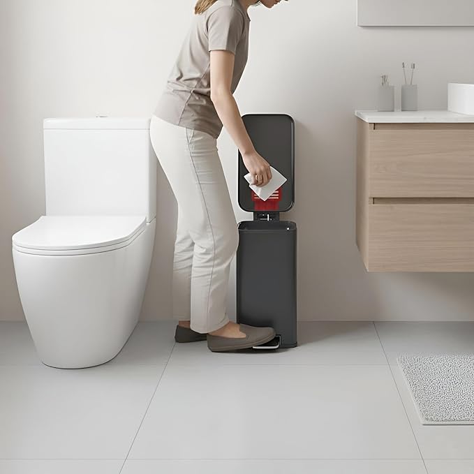iTouchless SoftStep 3 Gallon (11.4L) Slim Bathroom Trash Can with Lid, Gunmetal Gray Stainless Steel Fingerprint-Proof, Silent Soft-Close Pedal AbsorbX Odor Filter Removable Bucket Dorm Bedroom Office