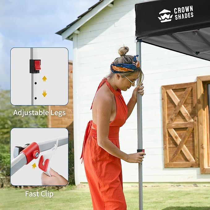 CROWN SHADES 8x8 Pop Up Canopy with 1 Side Wall - Beach Tent with One Push Setup - Outdoor Sun Shade for Events, Parties, Camping - Gazebo with STO-N-Go Cover Bag (Black)