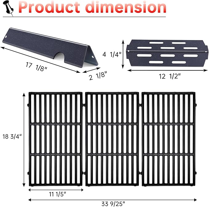 Cast Iron Grill Grates Flavorizer Bars Parts for Weber Genesis 2 E-410, S-410, Genesis II LX E-440, S-440, Weber 66089, 66097, 66041, 66033, 66796, Porcelain Steel Flavor Bars Heat Deflectors