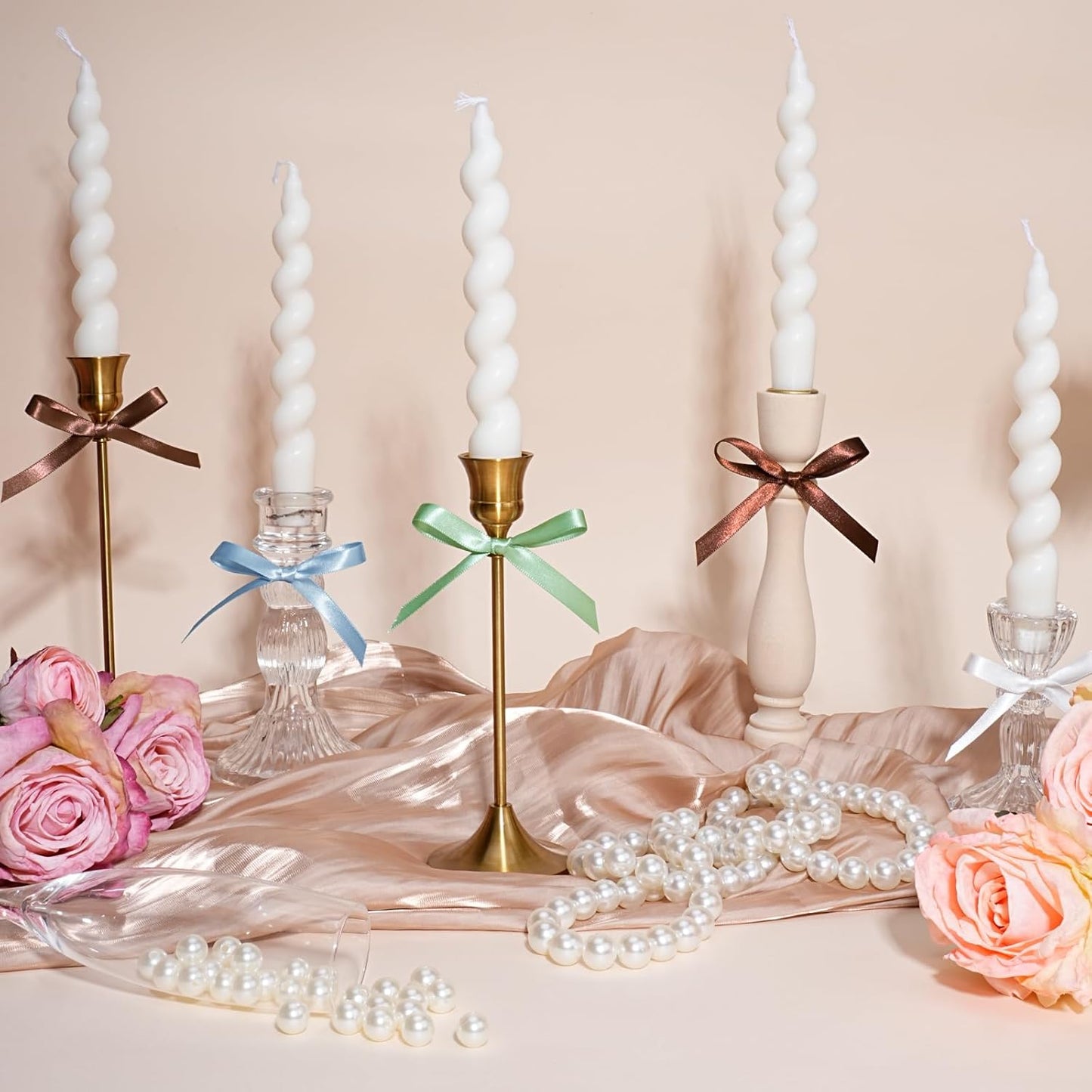 LaRibbons Brown Satin Ribbon 3/8 Inch 50 Yards Thin Luxury Double Faced Mocha Mousse Silk Ribbon for Flower Bouquet Crafts Gift Wrapping Wedding Decoration