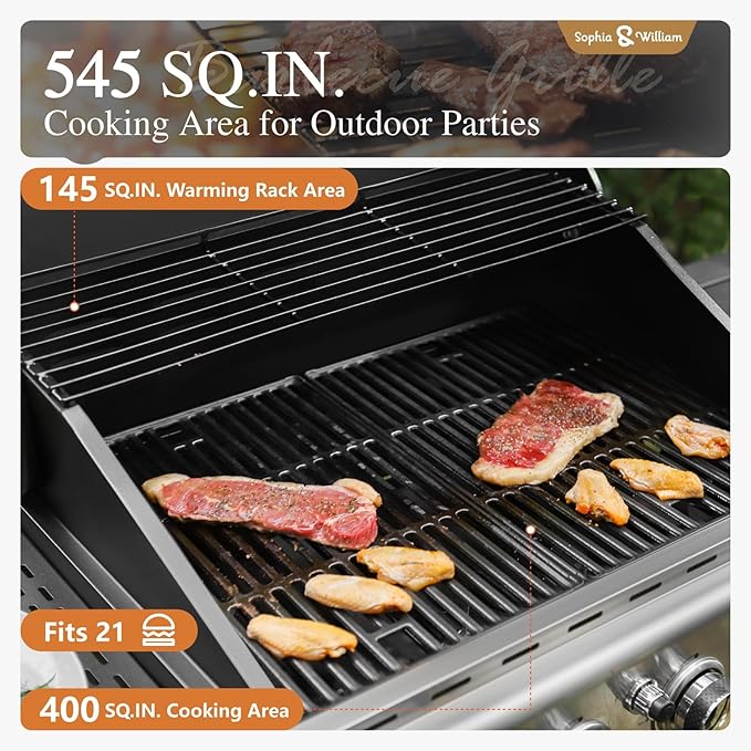 Sophia & William 4-Burner Gas BBQ Grill with Side Burner and Porcelain-Enameled Cast Iron Grates, 42,000BTU Propane Grills Outdoor Cooking Barbecue Cabinet Style, Blue