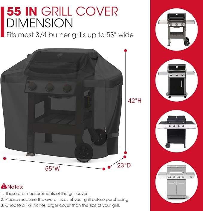 Unicook Grill Cover 55 Inch for Outdoor Grill, Heavy Duty, Waterproof, Fade Resistant, BBQ Cover with Handles/Straps/Air Vents, Compatible with Weber Charbroil Nexgrill Gas BBQs etc