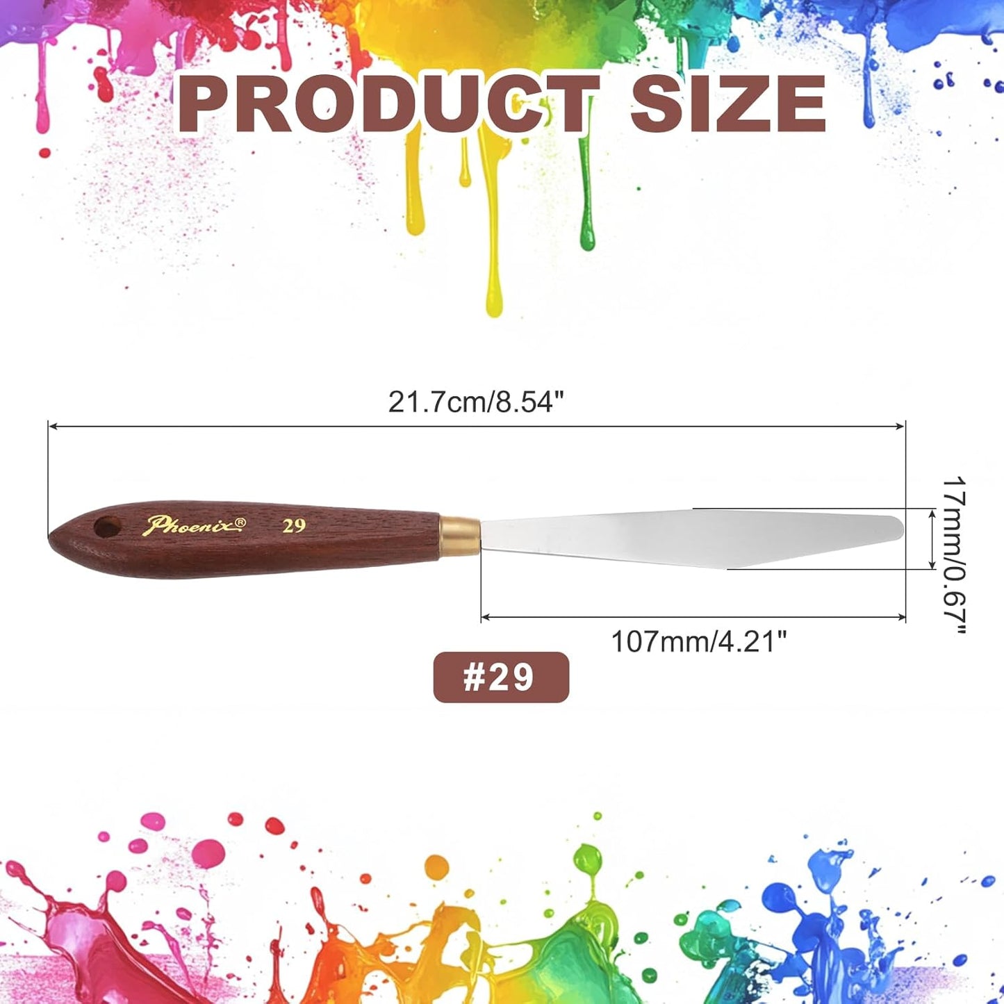 MECCANIXITY Pack of 1 Palette Knife No.29, 8.5" Long Palette Knives with Stainless Steel Flexible Spatula Pallet Knife and Wood Handle for Scraping, Mixing, Oil Acrylic Painting Canvas