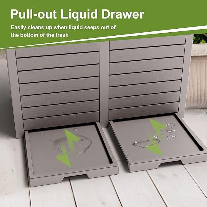 Outdoor Trash Can with lid, Waterproof, UV-Resistant Resin Garbage Can, Lockable Lid and Drip Tray, Animal-Proof, for Patio, Kitchen, Backyard and Deck (Grey, 76 Gallon)