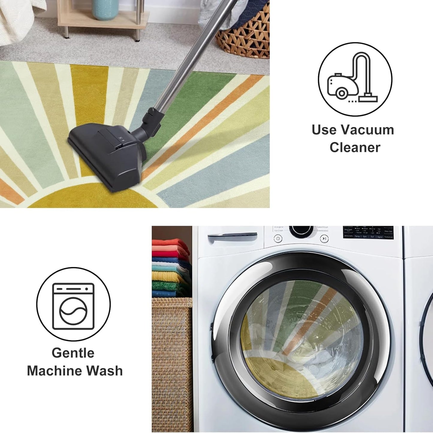 STARUIA Boho Washable Area Rug - 4'x6' Kids Playroom Rug, Non-Slip Modern Sun Carpet for Bedroom, Office, Nursery, Entryway, Dorm