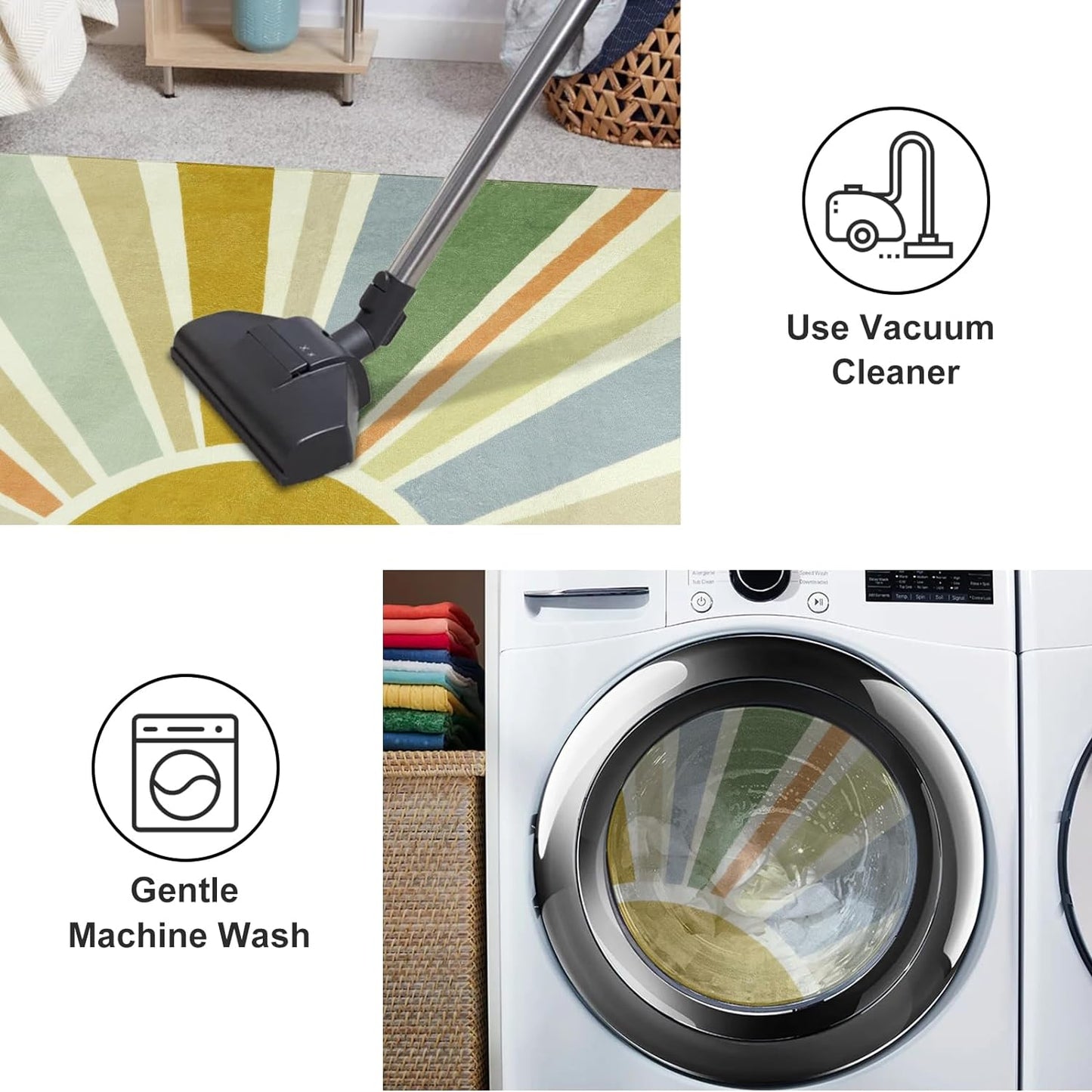 STARUIA Kids Rugs for Playroom & Nursery - 5'x7' Boho Washable Rainbow Area Rug, Non-Slip Soft Carpet for Classroom, Office & Dining Room