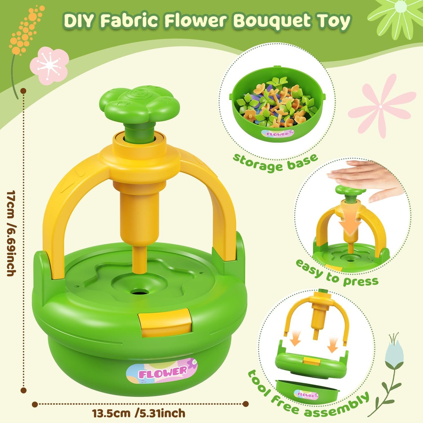 TingingYuli Arts and Crafts Kit for Kids Ages 4-8, Flower Bouquet Toys,DIY Flower Market Toys,Build Your Bouquet,Educational Christmas Birthday Gifts for 3 4 5 6 7 8 9 Year Old Girls-Green