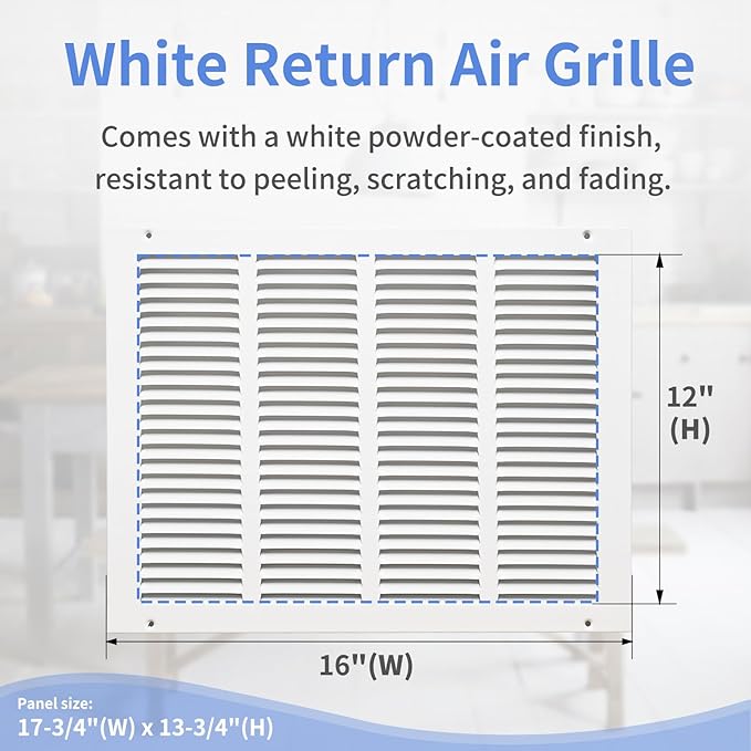 16"W x 12"H [Duct Opening Size] Steel Return Air Grille, Air Return Vent Cover for Ceiling and Sidewall - HVAC Air Vent Covers - [Outer Dimensions: 17.75"W x 13.75"H]