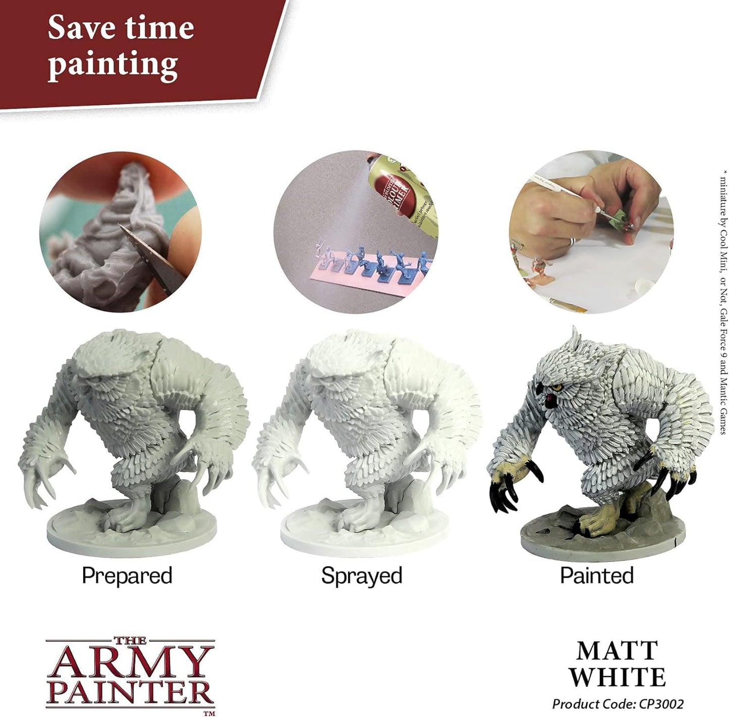 The Army Painter Color Primer, Matt White, 400ml, 13.5oz - Acrylic Spray Undercoat for Miniature Painting