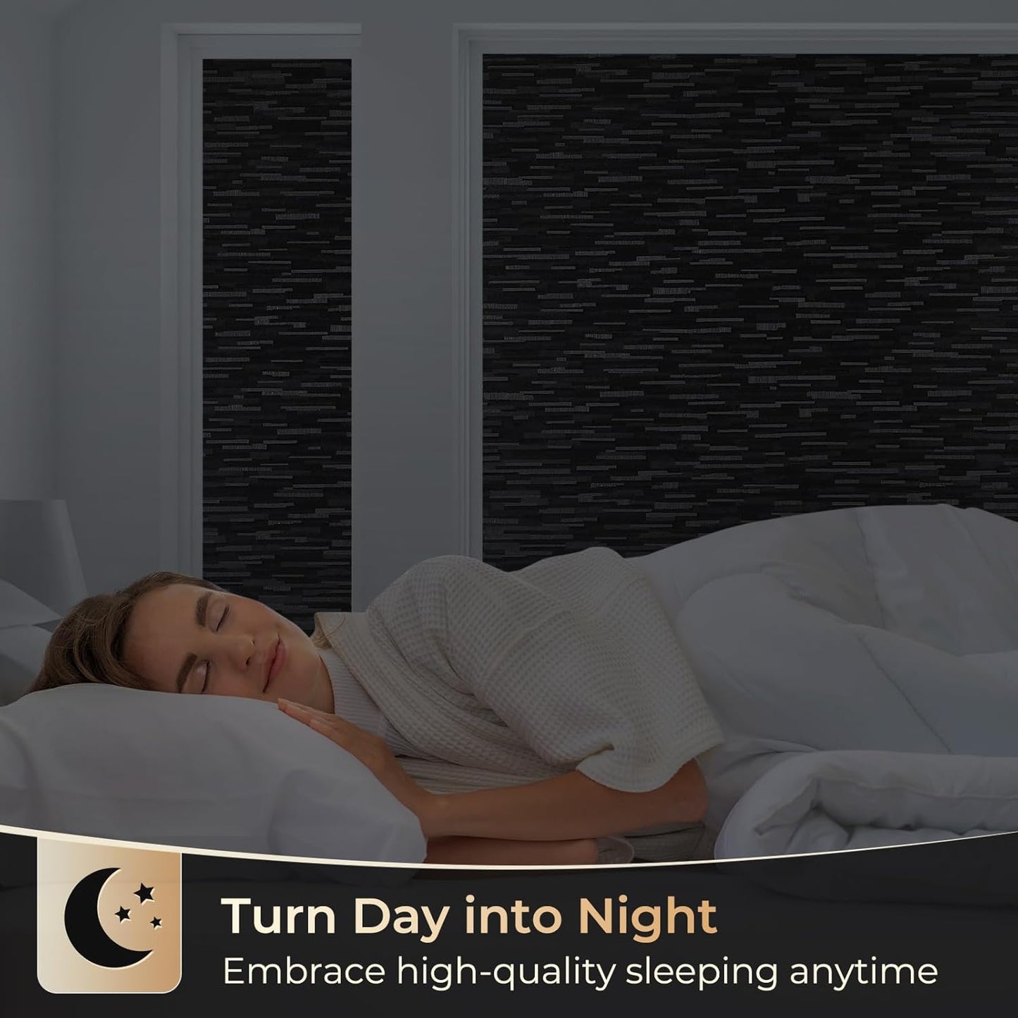 rabbitgoo Blackout Window Film, Sun Blocking Privacy Film for Room Darkening, Removable Black Out Vinyl Cover Tint for Home Day Sleep, Anti-UV Frosted Glass Clings, Black, 17.5 x 157.4 Inches