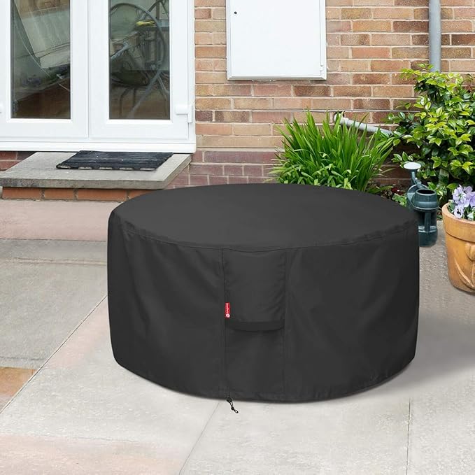 SheeChung Fire Pit Cover for Solo Stove Bonfire | Ranger Surround - Waterproof 600D Heavy Duty Round Patio Fire Table Bowl Cover Shelter Black (Round - 44”D x 24”H)-Fits 38-44 inch Firepit/Bowl