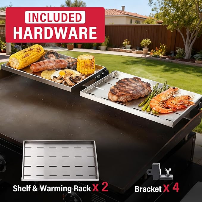 Utheer 2-Pack Griddle Warming Rack for Blackstone 36" Griddles, Stainless Steel Flat Top Grill Accessories | Reversible Rack Adds Prep Space, Foldable Clip-On Design Expands Cooking & Holding Area