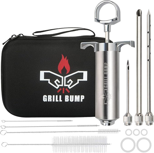 Meat Injector Syringe Kit with 3 Professional Marinade Injector Needles and Travel Case for BBQ Grill Smoker, Turkey and Brisket; 2-oz Large Capacity, Both Paper User Manual and E-Book