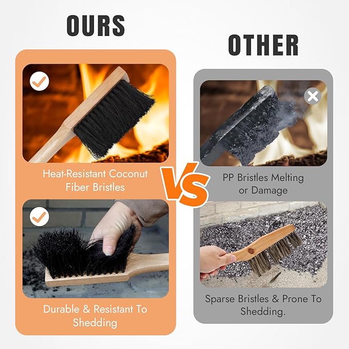 INNO STAGE Ash Shovel and Brush Set - Fireplace Tools Set Hearth Indoor Outdoor Modern Firepit Coal Shovel and Brush Kit Cleaning Tool Rust Resistant (9 * 18inch)