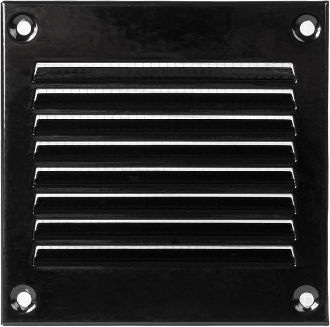 Repa Market 5-Pack 4x4 Inch Air Vent Cover/Black Galvanized Steel Louvered Grill Cover with Mesh Screen/Wall or Ceiling Vent/Durable Flush Mount HVAC Register for Indoor and Outdoor Ventilation